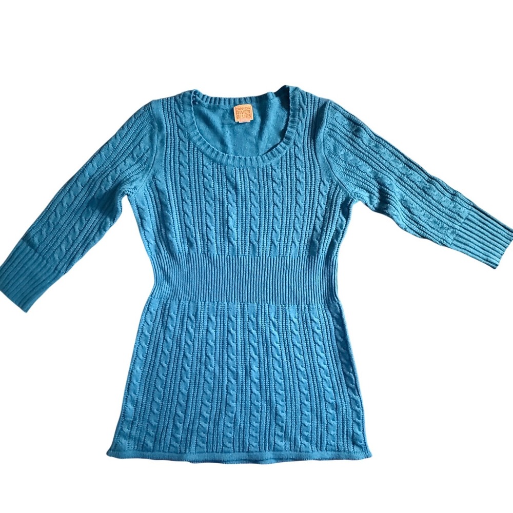Canyon River Blues Teal Blue Cable Knit Tunic Sweater Medium 758116867566